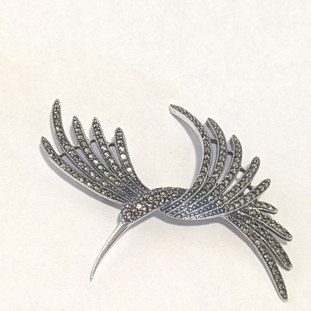 Vintage Mercasite Silver Bird Brooch